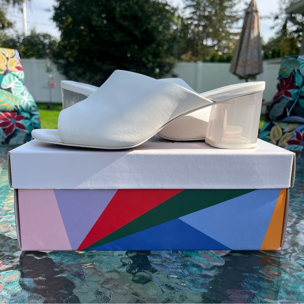 Katy Perry White Mules w/ Acrylic Heels